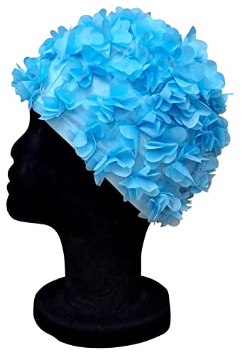 Blue Reef Virgo Floral Damen Klassische Retro 3D Blume Blütenblatt Einfarbig Hübsch Stilvoll Vintage Badekappe Badekappe Einheitsgröße Erwachsene (Blau) von Blue Reef