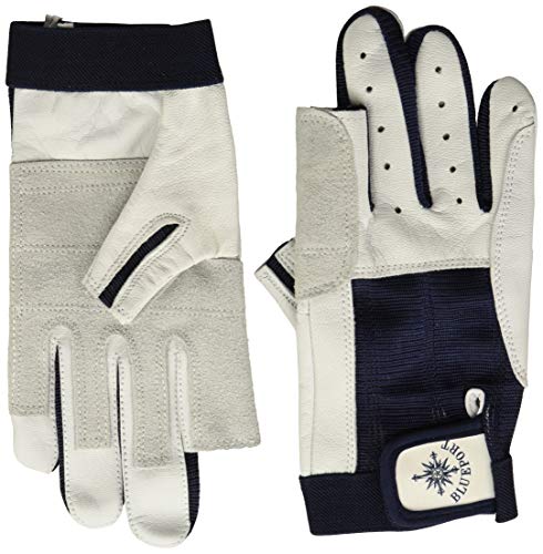 BluePort Erwachsene (Unisex) Segelhandschuhe aus Leder-2 Finger frei M, blau-weiß, M von BluePort