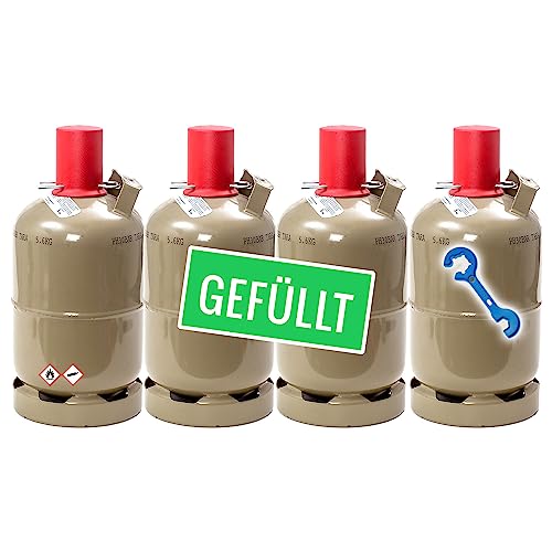 Bluecraft 4 x Camping Propan Gas-Flasche gefüllt - 5kg Eigentum Gasflasche mit Gasregler-Schlüssel + Magnet für Gas-Grill, Gas-Kocher, Wohnwagen, Heizung etc. Bluecraft 4 x Camping Propan Gas-Flasche gefüllt - 5kg Eigentum Gasflasche mit Gasregler-Schlüssel + Magnet für Gas-Grill, Gas-Kocher, Wohnwagen, Heizung etc. von Bluecraft