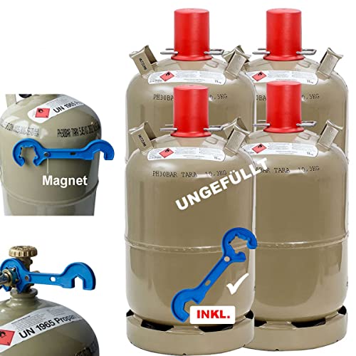 Bluecraft 4X Propan-Gasflasche 11kg grau Neu, leer, inkl. Gasreglerlöser mit Magnet + Schlüssel 17mm für Überwurfmutter 1/4" Bluecraft 4X Propan-Gasflasche 11kg grau Neu, leer, inkl. Gasreglerlöser mit Magnet + Schlüssel 17mm für Überwurfmutter 1/4" von Bluecraft