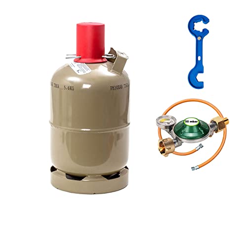 Bluecraft Propan-Gasflasche 5 kg leer, grau inkl. Schlauch 150cm, Manometerregler 50mbar und Gasreglerlöser mit Magnet + Schlüssel 17mm für Überwurfmutter 1/4" Bluecraft Propan-Gasflasche 5 kg leer, grau inkl. Schlauch 150cm, Manometerregler 50mbar und Gasreglerlöser mit Magnet + Schlüssel 17mm für Überwurfmutter 1/4" von Bluecraft