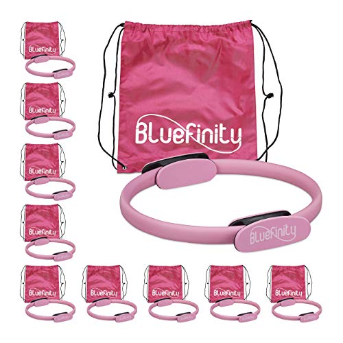 Bluefinity 10 x Pilates Ring mit Übungen, Doppelgriff, gepolstert, Widerstandsring Yoga, Fiberglas, Fitness Ring Ø 37 cm, pink von Bluefinity