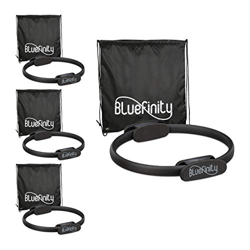 Bluefinity 4 x Pilates Ring mit Übungen, Doppelgriff, gepolstert, Widerstandsring Yoga, Fiberglas, Sportring, Ring Ø 37 cm, schwarz von Bluefinity