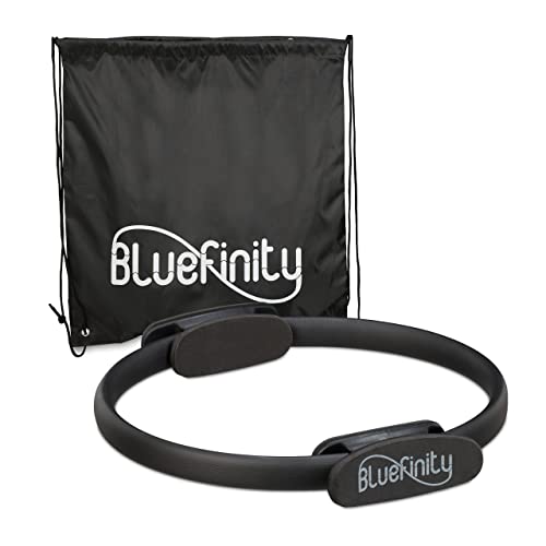 Bluefinity Pilates Ring mit Übungen, Doppelgriff, gepolstert, Widerstandsring Yoga, Fiberglas, Ring Ø 37 cm, schwarz von Bluefinity