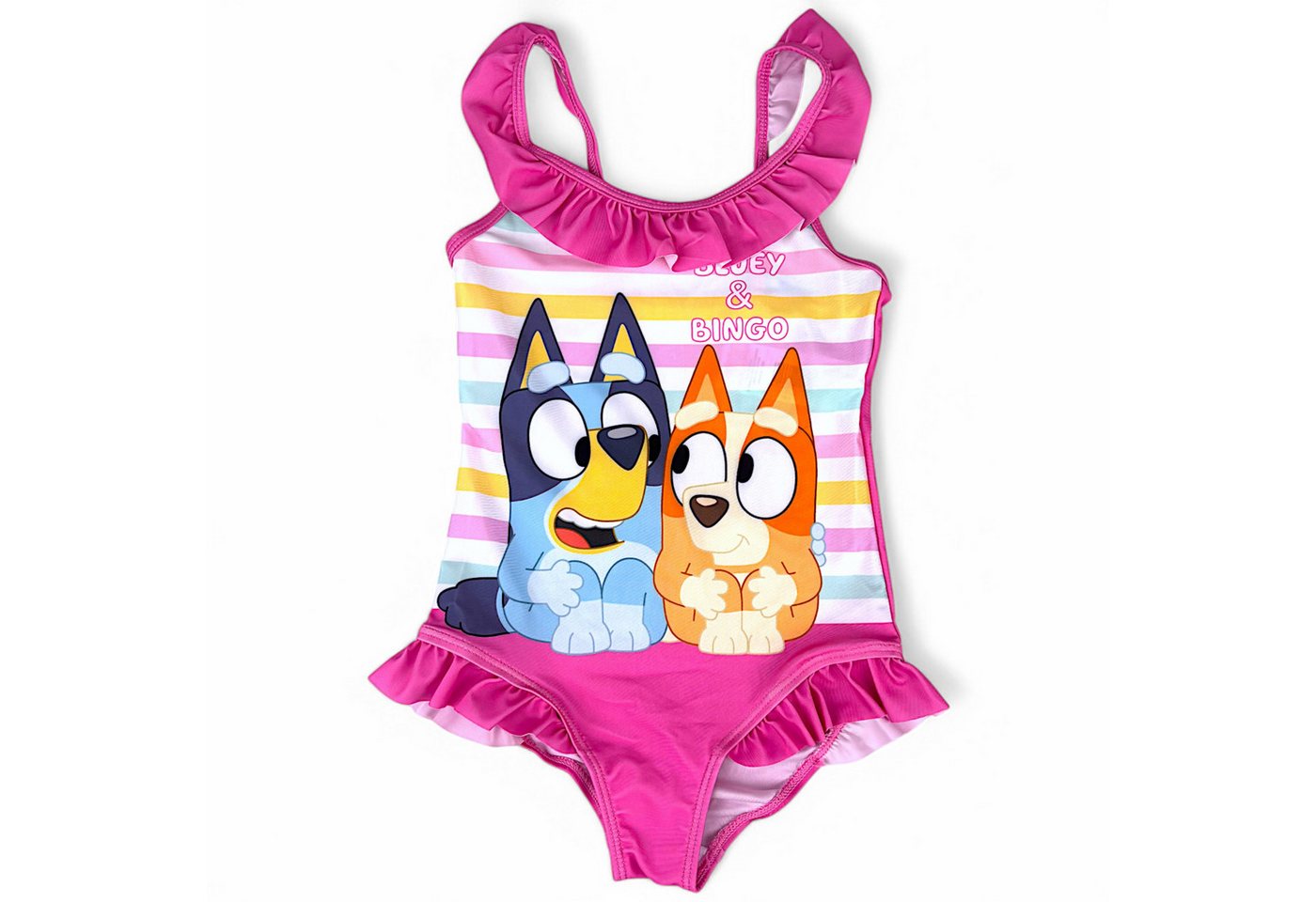 Bluey Badeanzug Bluey & Bingo Mädchen Schwimmanzug mit Rüschen Gr. 92 - 122 cm Bluey Badeanzug Bluey & Bingo Mädchen Schwimmanzug mit Rüschen Gr. 92 - 122 cm von Bluey