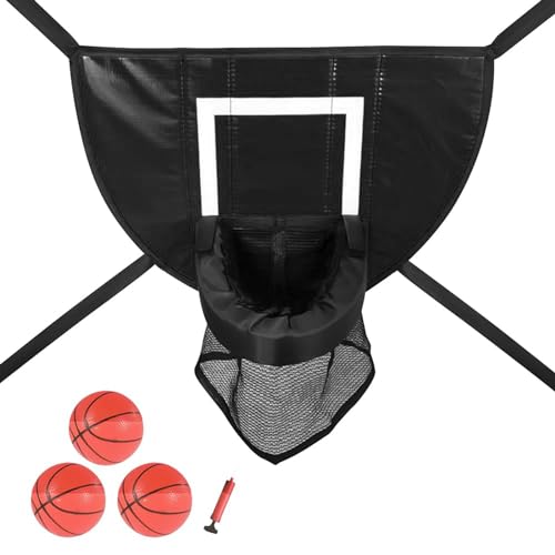 Trampolin Basketballkorb,Universalbrett Mini-Basketballkorb,Trampolin Basketballkorb Set,TrampolinBasketballaufsatz mit 3 Minibälle und 1 Pumpe,für Kinder Erwachsene Innen und Außenbereich (Schwarz) von BlyeMichdi