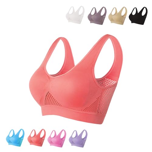 Atmungsaktiver Anti-Sagging-Brust-BH, Anti-Sagging-Push-up-BH für Frauen, kabelloser Komfort-Liftup-BH, atmungsaktiver Cool-Liftup-BH (Rot,L) von BnMvF