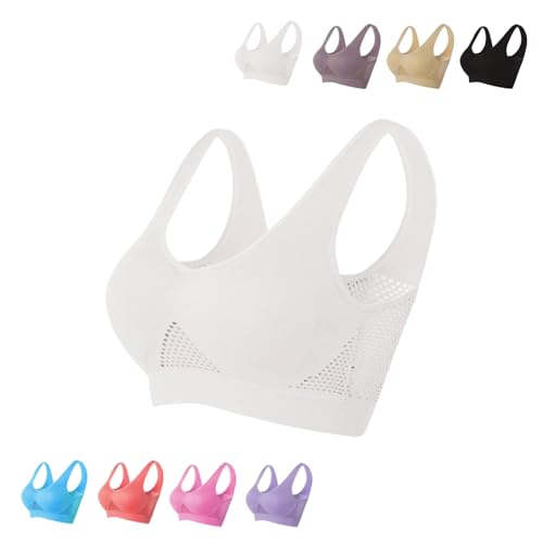 Atmungsaktiver Anti-Sagging-Brust-BH, Anti-Sagging-Push-up-BH für Frauen, kabelloser Komfort-Liftup-BH, atmungsaktiver Cool-Liftup-BH (Weiß,XL) von BnMvF