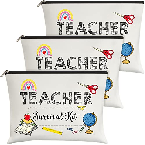 3 Stücke Teacher Survival Kit Makeup Taschen Kosmetiktaschen Lehrer Lieferung für Klassenzimmer Personalisierte Kosmetik Koffer Lehrer Anerkennung Geschenke für Damen von Boao