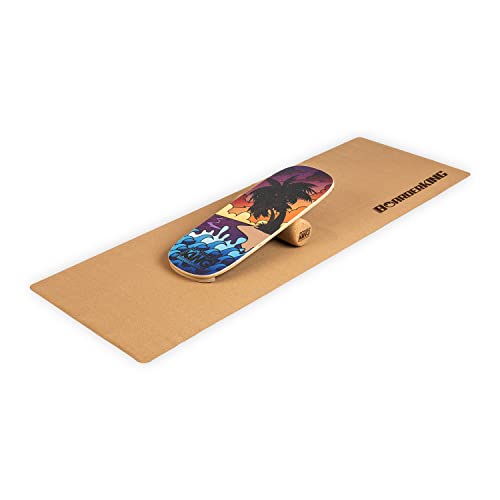 BoarderKING Indoorboard - Balance Board für Indoor-Surfen und Skaten, Gleichgewichtsboard für NeuroMuscular Response Training, inkl. Schutzmatte, 100 mm x 33 cm (∅ x L), Bali von BoarderKING