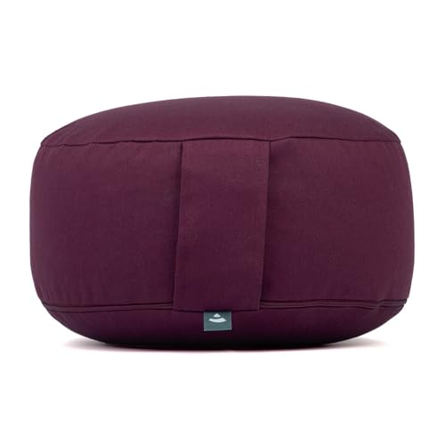 Bodhi Meditationskissen Rondo ECO | Yogakissen mit Bio Dinkelfüllung | Bezug aus 100% Baumwolle | Waschbarer Bezug mit praktischer Trageschlaufe | Höhe 20 cm (aubergine) von Bodhi