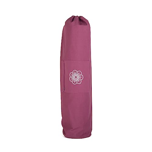 Bodhi Surya Bag Cotton | Yogatasche groß für Schurwollmatten & Yogamatten | Tasche aus 100% Baumwolle im XL-Format | Sporttasche mit Mandala Design | aubergine von Bodhi