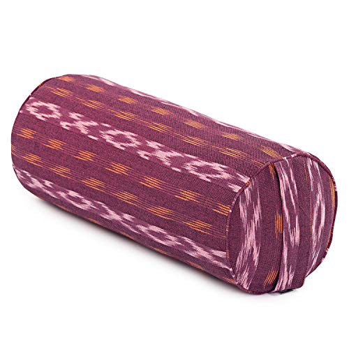 Bodhi Yoga Bolster Ø 23 cm | Ethno Collection | Runde Yogarolle aus 100% Baumwolle | Dinkelfüllung aus Bio-Dinkelspelzen | Yogakissen für Pilates & Yin Yoga | Yogabolster aus Ikat-Webstoff von Bodhi