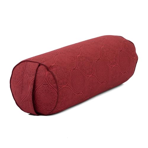 Bodhi Yoga Bolster Ø 23 cm | Maharaja Collection | Abnehmbarer & Waschbarer Bezug aus 100% Baumwolle | mit Bio-Dinkelfüllung | Yogakissen für Restorative & Yin Yoga (Mayuri/Dunkelrot) von Bodhi