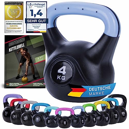 Body & Mind® Kettlebell Kugelhantel 2-20 kg - Workout Gewicht-Hantel für Kraft-Training - Profi Fitness Schwunghantel aus Kunststoff (c - 4 kg) von Body & Mind