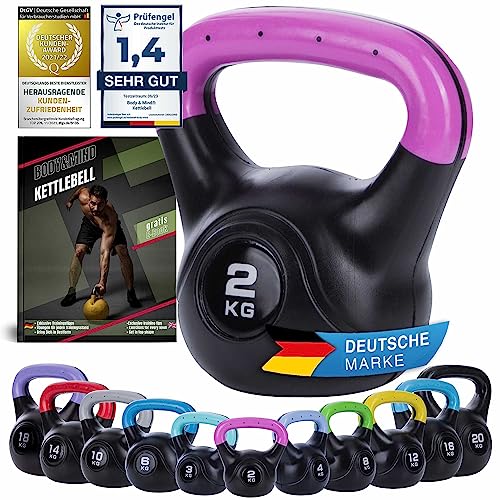 Body & Mind® Kettlebell Kugelhantel 2-20 kg - Workout Gewicht-Hantel für Kraft-Training - Profi Fitness Schwunghantel aus Kunststoff (a - 2 kg) von Body & Mind