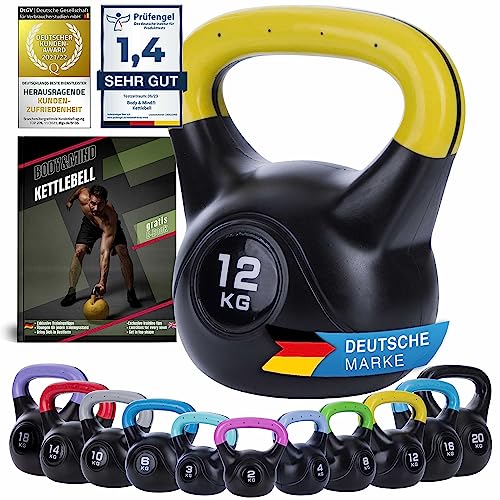 Body & Mind® Kettlebell Kugelhantel 2-20 kg - Workout Gewicht-Hantel für Kraft-Training - Profi Fitness Schwunghantel aus Kunststoff (g - 12 kg) von Body & Mind