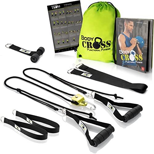 BodyCROSS Premium Schlingentrainer mit Umlenkrolle für zuhause| Türanker, Befestigung, Poster & Trainingsplan| Krafttraining Made in Germany| geprüft & Zertifiziert| Slingtrainer Set| 10 J. Garantie von BodyCROSS