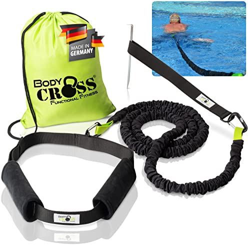 BodyCROSS Premium Schwimmtrainer für jeden Pool geeignet, optimales Schwimmen ohne Gegenstromanlage, gepolsterter Schwimmgürtel mit Tube 1-20kg Zugkraft, geprüft und Zertifiziert, Made in Germany von BodyCROSS