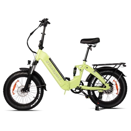 Bodywel F20Pro 4.0 Fat E Bike 250W Elektrofahrräder 48V 15.6AH Akku hydraulischer Bremsen Volle Federung APP Funk City tiefeinsteiger E Bike Damen Herren (Grün) von Bodywel