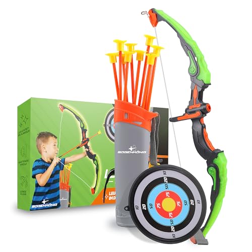 Bogenkönig Bogenschießen Set | Pfeil und Bogen kinder Set mit LED Blitzlichtern 10x Saugnapfpfeile 1x Zielscheibe 1x Pfeilhalter Spielzeugbogen Set für Jungen und Mädchen ab 6 Jahren Outdoor Spielzeug Bogenkönig Bogenschießen Set | Pfeil und Bogen kinder Set mit LED Blitzlichtern 10x Saugnapfpfeile 1x Zielscheibe 1x Pfeilhalter Spielzeugbogen Set für Jungen und Mädchen ab 6 Jahren Outdoor Spielzeug von Bogenkönig