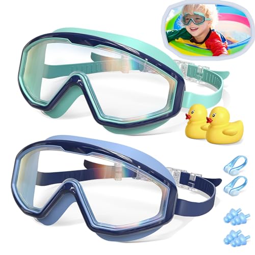 Bogoro 2 Stück Schwimmbrille Kein Auslaufen Schwimmbrillen UV-Schutz Anti Nebel Kinder Schwimmbrille mit Nasenschutz 180°Panorama HD Anti-Leck Taucherbrille Schwimmbrille Kinder Für 4-12 Jahre von Bogoro