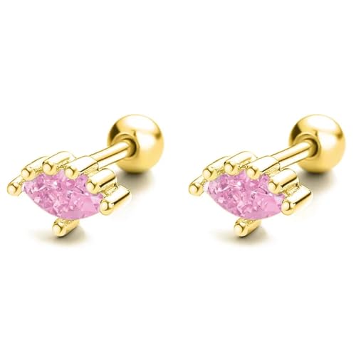 Bokmergne 925 Mini Marquise Farbe Schraubenohrringe Geeignet für Frauen Fine Jewelry Goldpink von Bokmergne