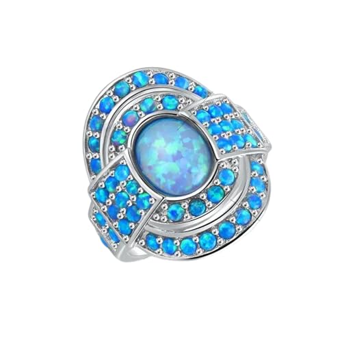 Ring Ringe Damen Bijouterie Herren Blauer, Rosafarbener Und Weißer Luxuriöser Großer Ring Für Damen, Einzigartig Und Bezaubernd, 6 Silber von Bokmergne