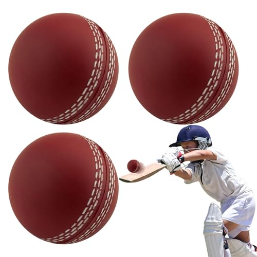 3 Stück Cricketball Ball, Weicher, Handgenähter Club-Cricketball Mit Genähter Naht, Cricketball Aus Gummi Für Draußen Und Drinnen, Für Anfängertraining, Familienspaß von Bollisate