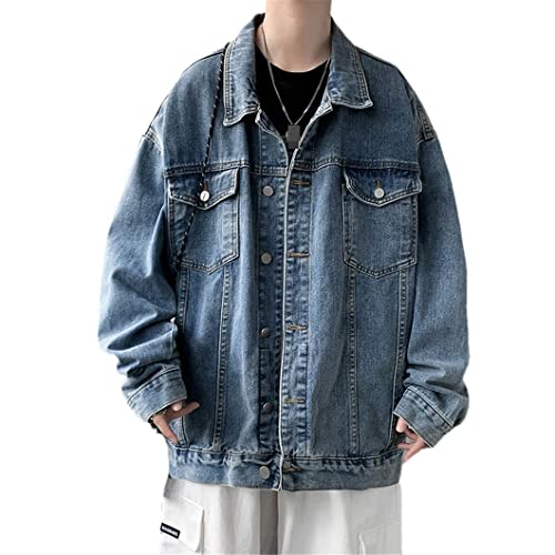 Bollrllr Herren Casual Lose Baumwolle Denim Jacke Klassischer Stil Slim Washed Retro Blau Jeans Mantel von Bollrllr