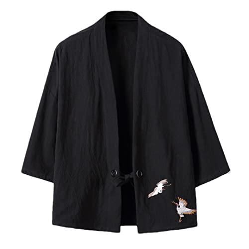Bollrllr Sommer Herren Haori Cardigan Kimono Hemd Samurai Japanisches Kleid Robe Lose Yukata Mantel Streetwear Schwarz 3 Asiatische Größe M von Bollrllr