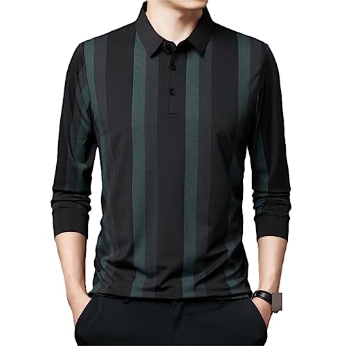 Bollrllr Streetwear Gestreiftes Poloshirt für Herren, Frühlingsrevers, langärmelig, Herren-T-Shirt, Business-Casual-Oberteile von Bollrllr