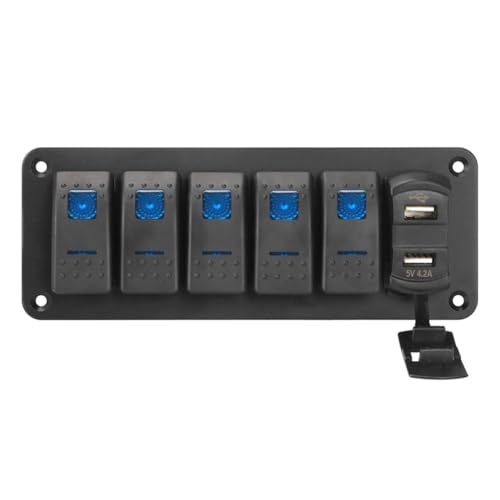 Bolvina Wippschalter-Panel mit Lichtschalter, Digitale Spannungsanzeige, 4,2 A, USB-Ladeanschluss für Auto, Marine, Wohnmobil, von Bolvina