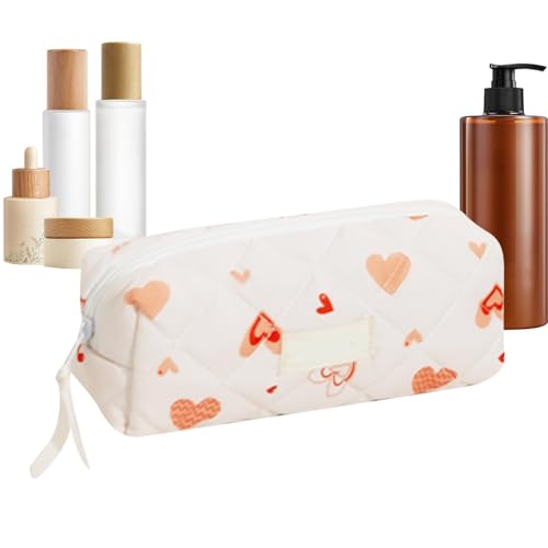 BommFu Ästhetische Schminktasche | Gesteppte Schminktasche | Süße Blumen Schminktasche Ästhetisch | Make-up-Aufbewahrungs-Organizer - Große Reise-Kosmetiktasche Für Toilette, Badezimmer, Dusche von BommFu