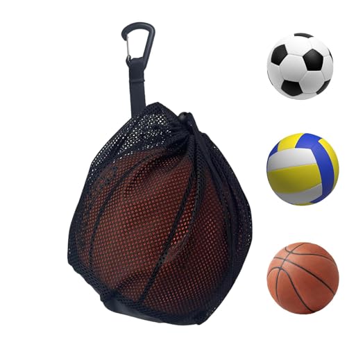 Einzelne Balltasche | Einzelne Balltasche mit Reißverschlusstasche | Balltasche Mehrzweck Mehrzweck Sport Netztasche | Mesh Strandtasche Kordelzug Sling-Back-Tasche mit Schnallenclip - für Basketball von BommFu