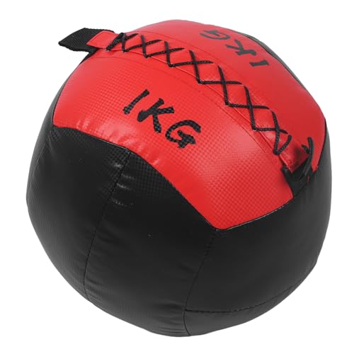 Bonbela Gewichteter Wandball, 2,2 Lb, 1 Kg, PU-Leder, Weicher Übungs-Fitness-Gewichtsball, Übungs-Wandball für Kraft- und Dehnungstraining (Schwarz Rot) von Bonbela