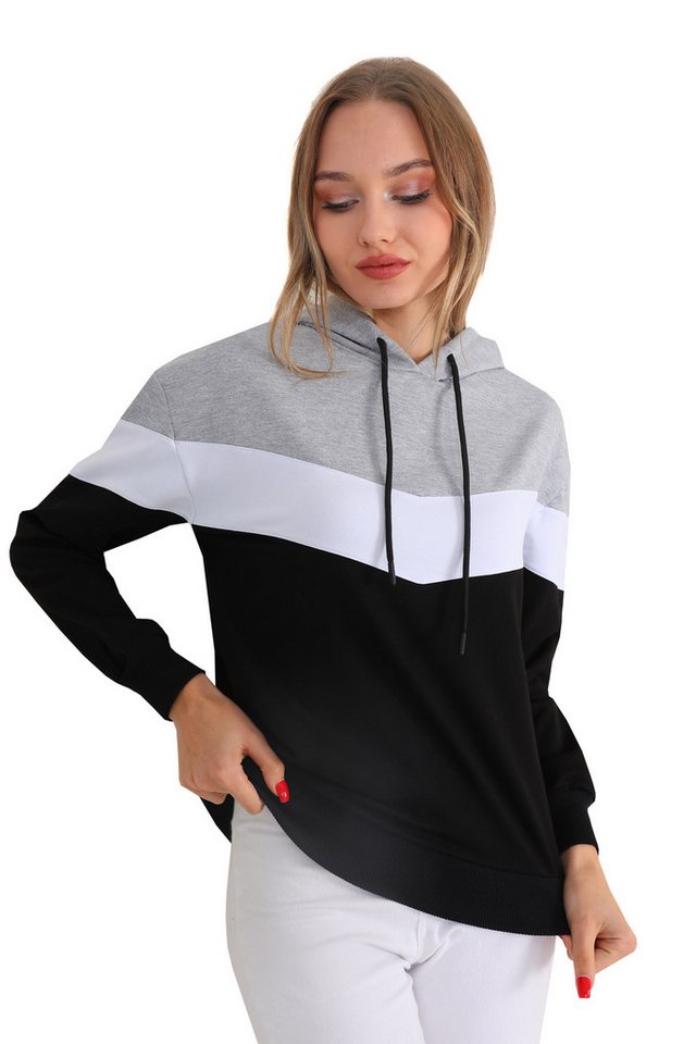 Bongual Kapuzensweatshirt Longsleeve Sweatshirt Hoodie Zickzack Farbblock Bongual Kapuzensweatshirt Longsleeve Sweatshirt Hoodie Zickzack Farbblock von Bongual