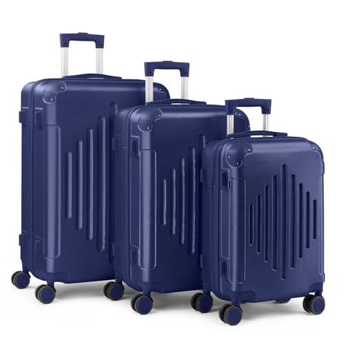 Bonnlo Kofferset 3 Teilig, Hartschale Koffer Set, Reisekoffer mit 4 Rollen, Koffer & Trolleys M-L-XL aus ABS, Koffer groß, Marineblau Bonnlo Kofferset 3 Teilig, Hartschale Koffer Set, Reisekoffer mit 4 Rollen, Koffer & Trolleys M-L-XL aus ABS, Koffer groß, Marineblau von Bonnlo