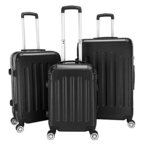 Bonnlo Trolleyset 3 in 1 tragbarer ABS Trolley Koffer, Hart Reisekoffer mit TSA-Codeschloss，Schwarz von Bonnlo