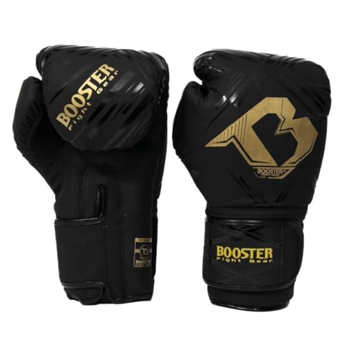 Booster Fightgear Boxhandschuhe BFG Alpha Schwarz/Gold - Boxhandschuh für Boxen Kickboxen Sparring Muay Thai (10 Unzen) von Booster Fight Gear