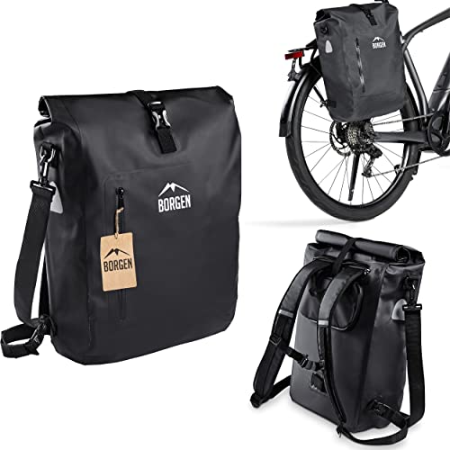 Borgen 3in1 Fahrradtasche für Gepäckträger wasserdicht - Verstärkte Träger (Neuerung 2023) - Verwendbar als Fahrradrucksack, Gepäckträgertasche, Fahrradtasche und Rucksack von Borgen