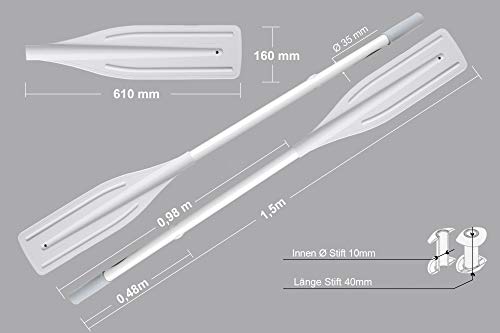 2 x Paddel (150cm) für Schlauchboot Ruder Aluminiumpaddel in grau von Borika