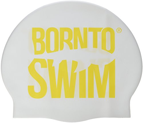 BornToSwim Schwimmkappe Mit Coolem Hai Motive Badekappe aus Silikon, Weiß/gelb, One Size, Cap-RE-U-A-O-WHI von BornToSwim