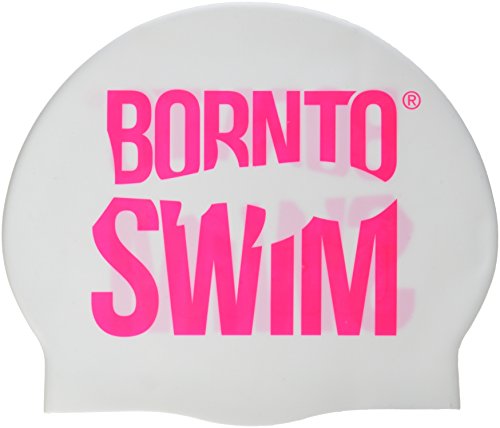 BornToSwim Unisex badmuts van siliconen Schwimmkappe Mit Coolem Hai Motive, Weiß/Rosa, Einheitsgröße EU von BornToSwim