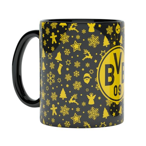 BVB Borussia Dortmund Weihnachtstasse schwarzgelb, Tasse Emblem mit Weihnachtsmotiven von Borussia Dortmund