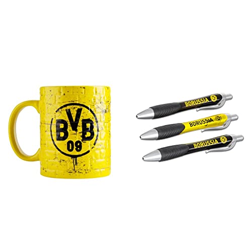 Borussia Dortmund, BVB-Tasse Gelbe Wand, Gelb, 1 Stück (1er Pack) & BVB-Kugelschreiber (3er-Set) von Borussia Dortmund