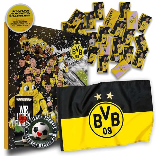 Borussia Dortmund Adventskalender mit Autogrammkarten und Poster - Plus gratis Fahne BVB 09 von Borussia Dortmund