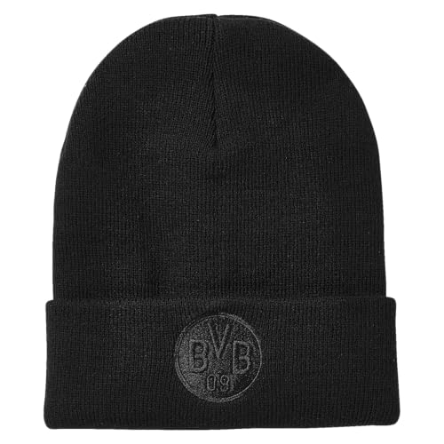 Borussia Dortmund BVB Beanie Logo schwarz, All Black, Emblem Mütze von Borussia Dortmund