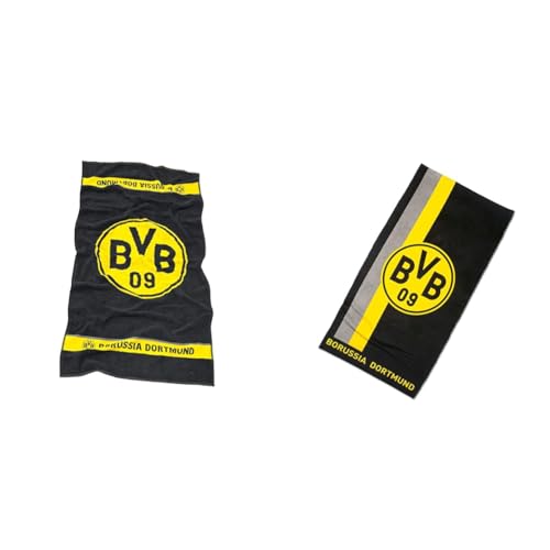 Borussia Dortmund BVB-Duschtuch Emblem 70x140 cm one Size & Duschtuch mit Logo im Streifenmuster, Baumwolle, Schwarz/Gelb, 70 x 140 cm von Borussia Dortmund