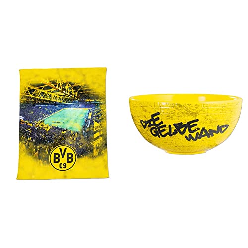 Borussia Dortmund BVB-Fleecedecke mit Stadionprint, 150x200cm & BVB-Müslischale Gelbe Wand von Borussia Dortmund